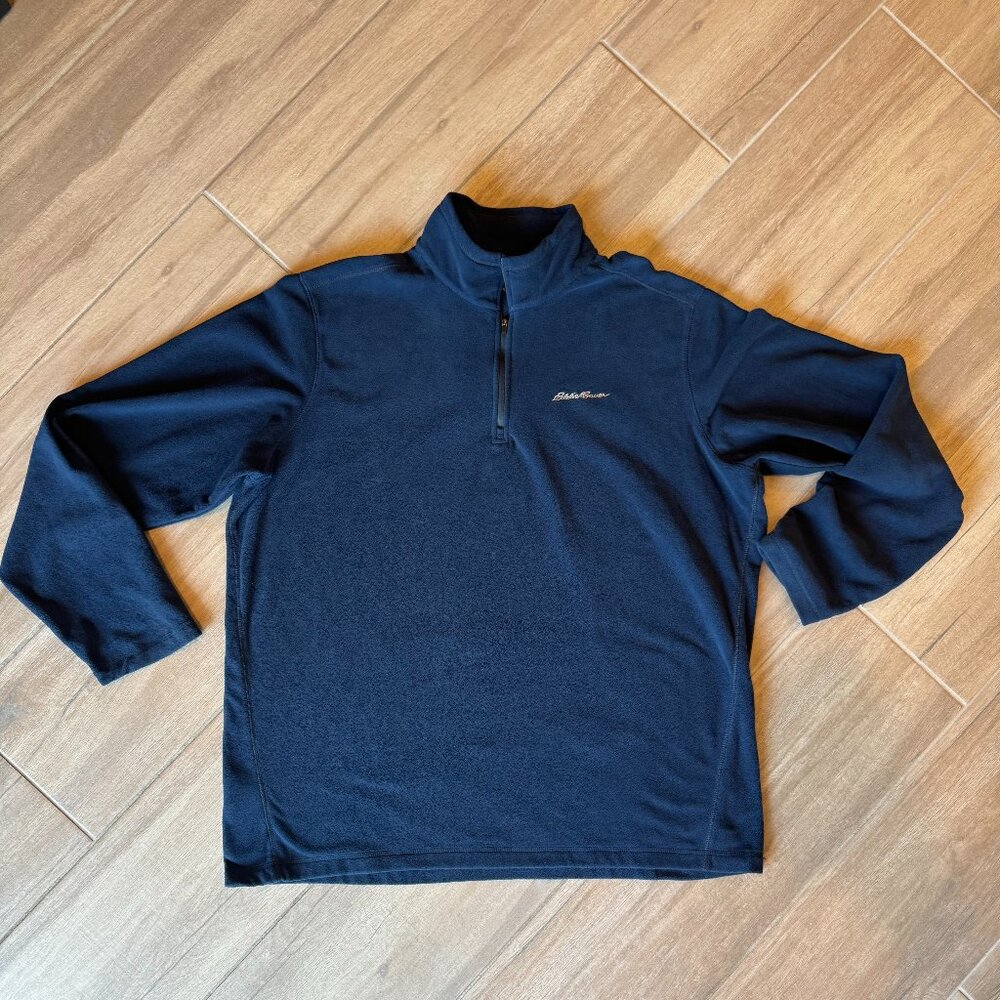 Eddie Bauer Men's T2XL Navy Blue Fleece Pullover | Tall XXL Quarter-Zip Pockets
